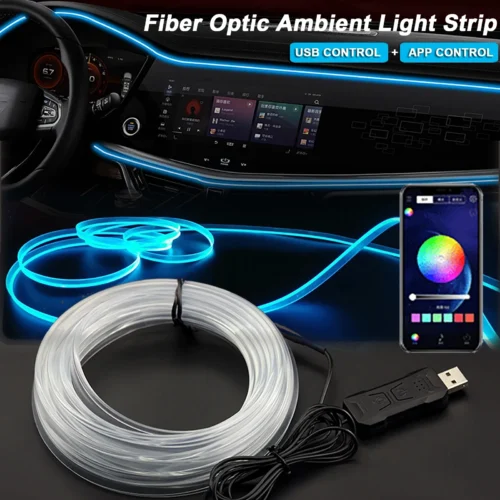 2/3/4/5M RGB Car Interior Ambient LED Light Strip Invisible USB Fiber Optic Atmosphere Lamp Support APP Control 34
