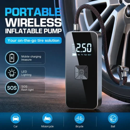 16L/min Car Tyre Inflator Cordless Digital USB Rechargeable Tire Air Compressor Pump 12v Car Cigarette Lighter Plug Power Cord 34